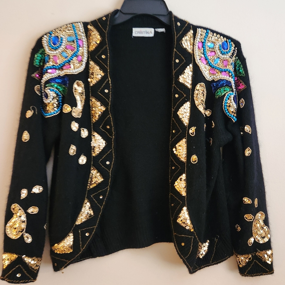 Cristina Vintage Silk and Angora beaded sweater